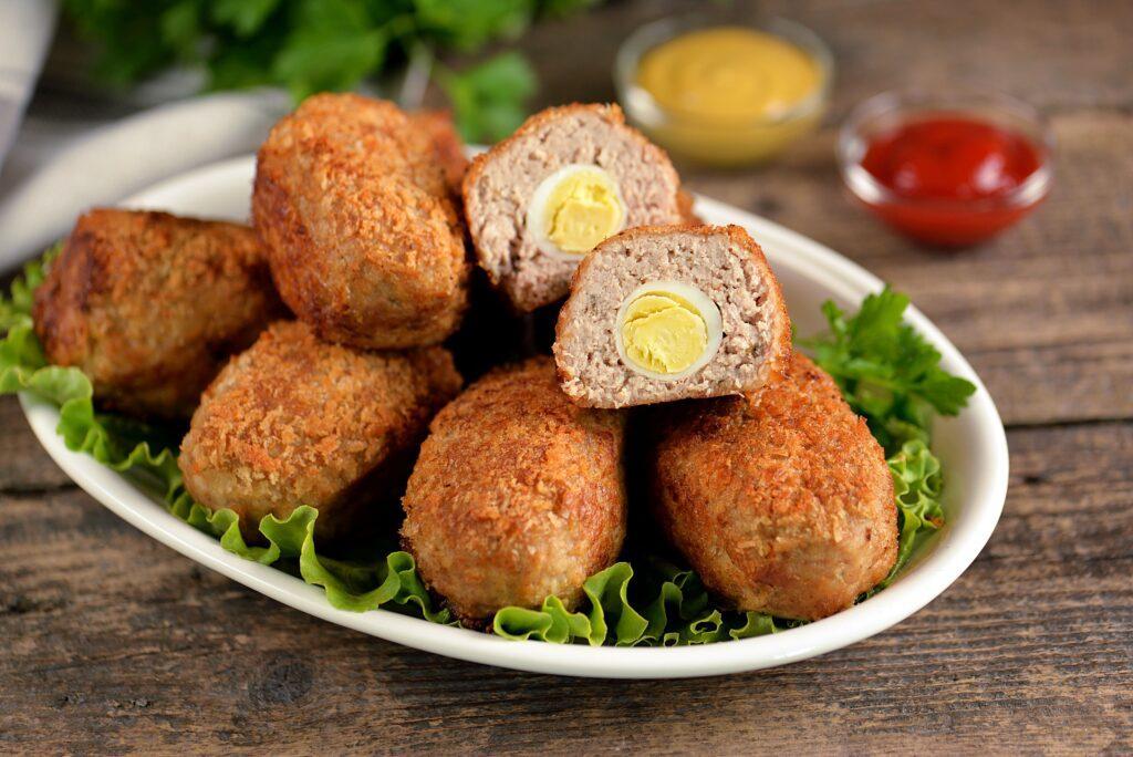 Quail eggs stuffed meatballs